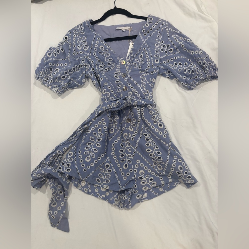 Olivaceous Blue Eyelet Romper - Small
